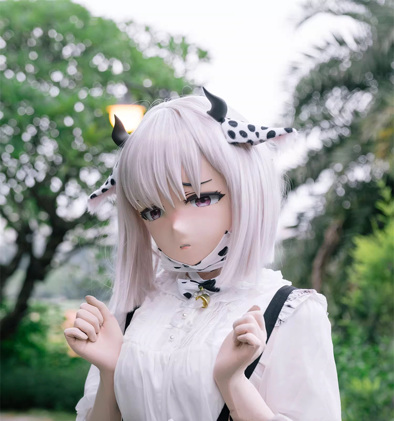 うしまい(牛姉妹)の妹　フルヘッド　着ぐるみマスク　牛っ娘ちゃん　kigurumimask　ウィッグ＆牛の角＆牛の耳付き-3