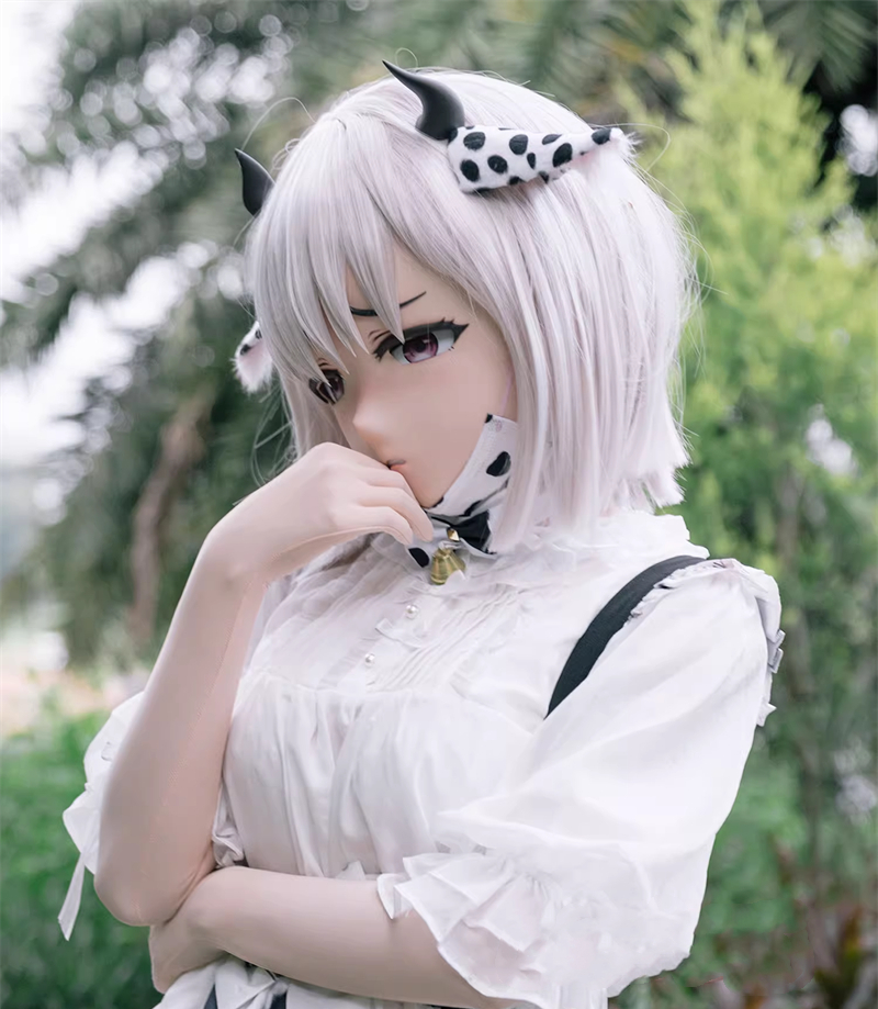 うしまい(牛姉妹)の妹　フルヘッド　着ぐるみマスク　牛っ娘ちゃん　kigurumimask　ウィッグ＆牛の角＆牛の耳付き-4
