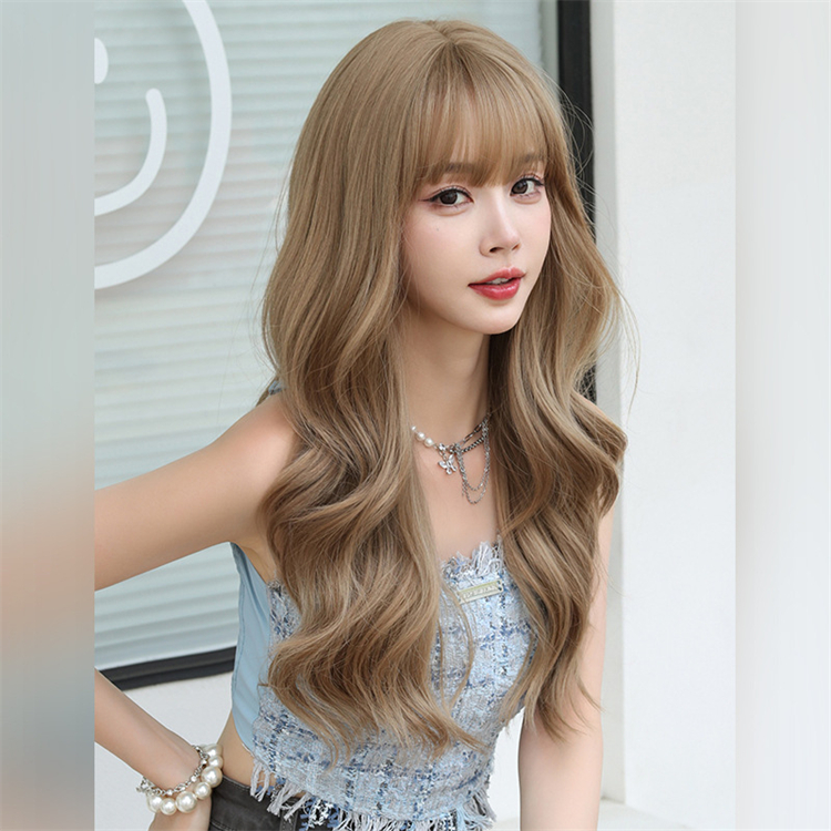 亜麻色　ロングかつら　カーリーヘアー　フルウィッグ　簡単着用　長さ59cm　人工頭皮　耐熱　ネット付き　通気性が抜群　違和感がないウィッグ　男の娘　女装体験用カツラ　お勧め-3