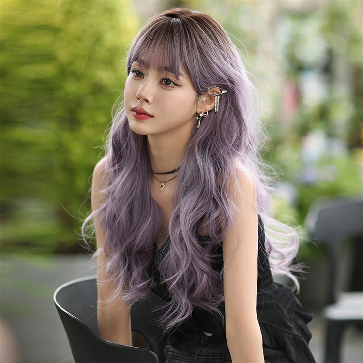 紫色 ロングかつら カール 大人可愛いフルウィッグ 長さ61cm 簡単着用 人工頭皮 耐熱 ネット付き 通気性が抜群 違和感がないウィッグ 男の娘 女装体験用カツラ お勧め-3 紫色 ロングかつら カール 大人可愛いフルウィッグ 長さ61cm 簡単着用 人工頭皮 耐熱 ネット付き 通気性が抜群 違和感がないウィッグ 男の娘 女装体験用カツラ お勧め-3