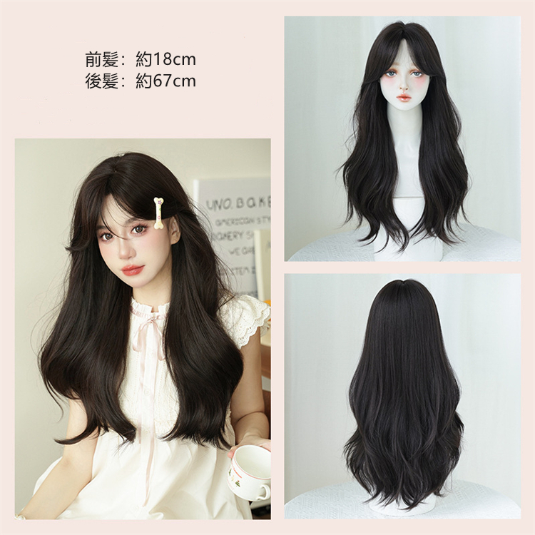 黒色　真ん中分け　カーリーヘアー　大人可愛いフルウィッグ　長さ67cm　人工頭皮　小顔　ロングかつら　ヘアネット付き　普段使い　女装体験用カツラ-5
