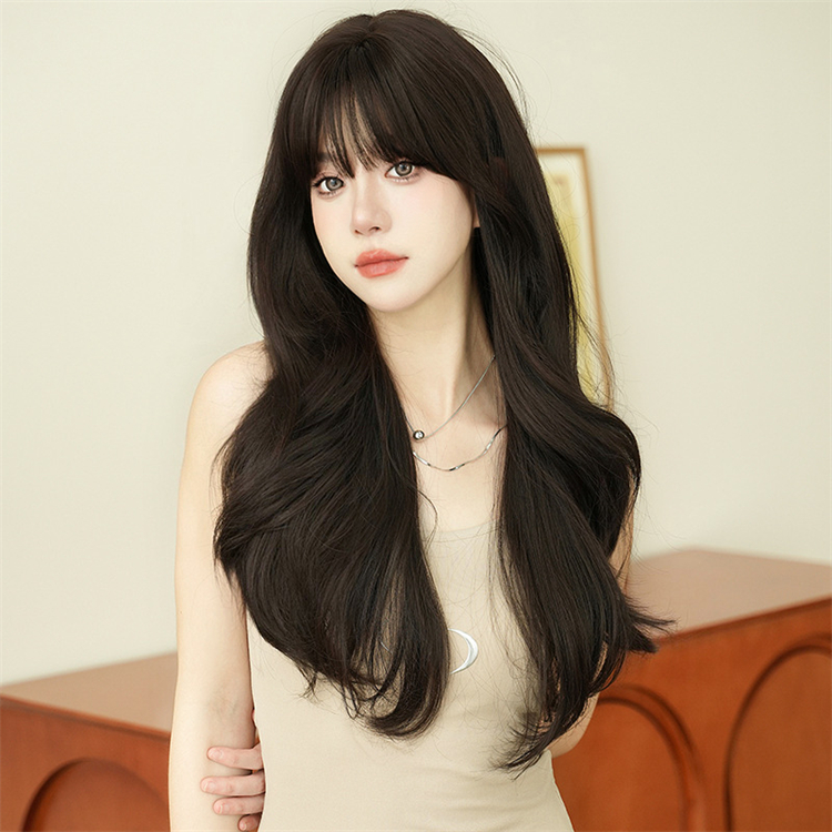 黒色　カーリーヘアー　大人可愛いフルウィッグ　長さ68cm　人工頭皮　小顔　ロングかつら　ヘアネット付き　普段使い　女装体験用カツラ-1