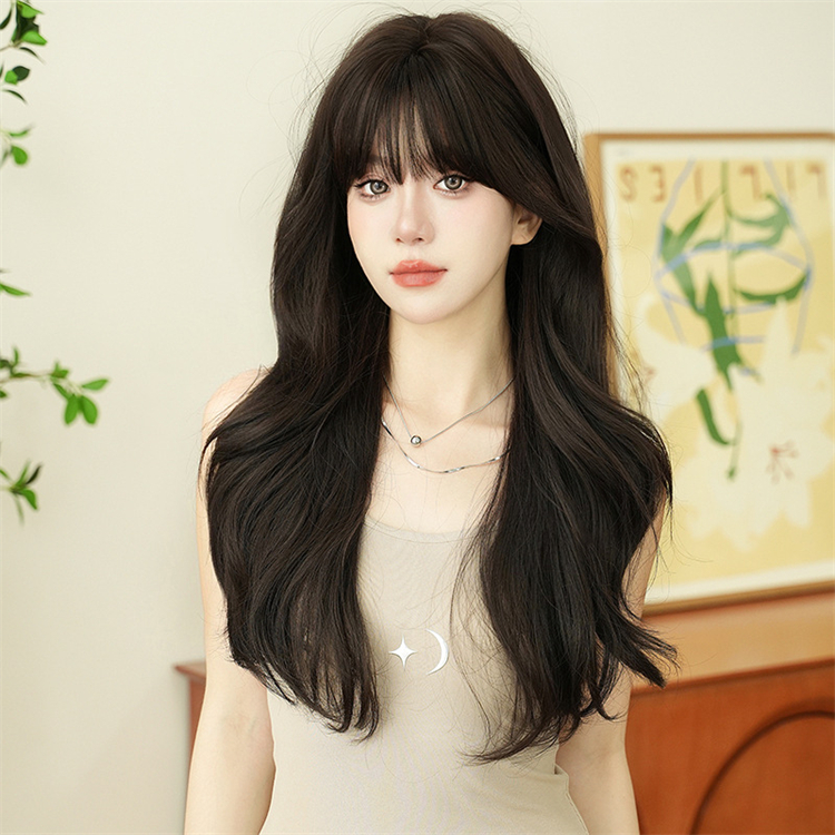 黒色　カーリーヘアー　大人可愛いフルウィッグ　長さ68cm　人工頭皮　小顔　ロングかつら　ヘアネット付き　普段使い　女装体験用カツラ-2