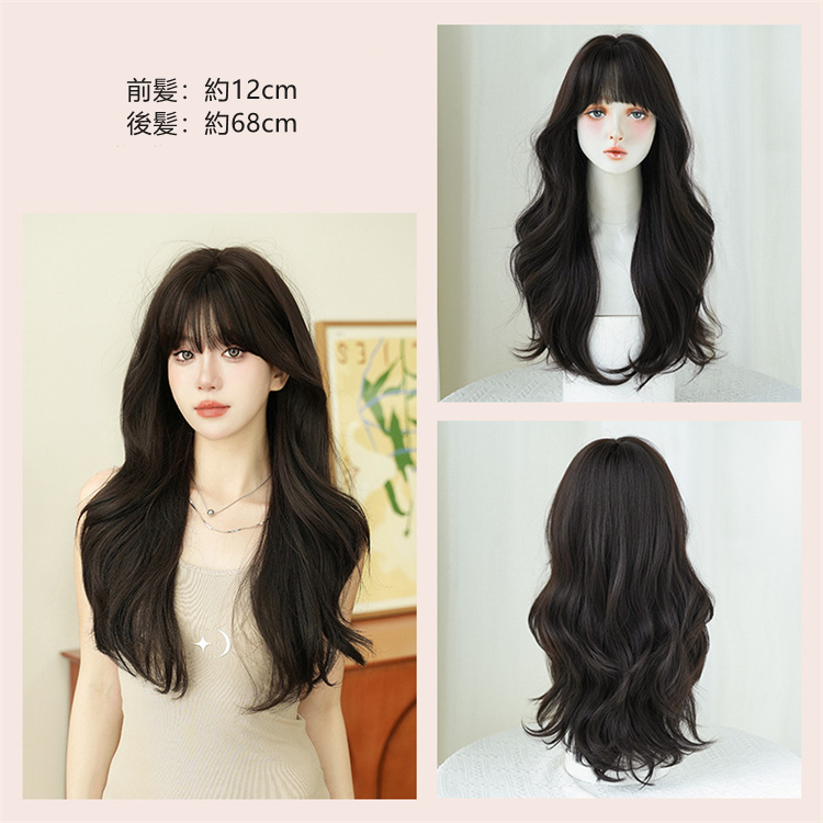 黒色　カーリーヘアー　大人可愛いフルウィッグ　長さ68cm　人工頭皮　小顔　ロングかつら　ヘアネット付き　普段使い　女装体験用カツラ-5