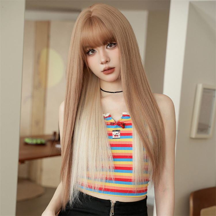 薄い金色 ストレートヘア 大人可愛いフルウィッグ 長さ75cm 人工頭皮 小顔 ロングかつら ヘアネット付き 普段使い 女装体験用カツラ-2 薄い金色 ストレートヘア 大人可愛いフルウィッグ 長さ75cm 人工頭皮 小顔 ロングかつら ヘアネット付き 普段使い 女装体験用カツラ-2