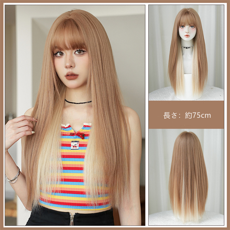 薄い金色 ストレートヘア 大人可愛いフルウィッグ 長さ75cm 人工頭皮 小顔 ロングかつら ヘアネット付き 普段使い 女装体験用カツラ-5 薄い金色 ストレートヘア 大人可愛いフルウィッグ 長さ75cm 人工頭皮 小顔 ロングかつら ヘアネット付き 普段使い 女装体験用カツラ-5