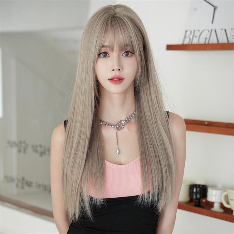 ロングかつら　ストレートヘア　大人可愛いカラーウィッグ　長さ64cm　人工頭皮　小顔　ヘアネット付き　普段使い　女装体験用カツラ-1