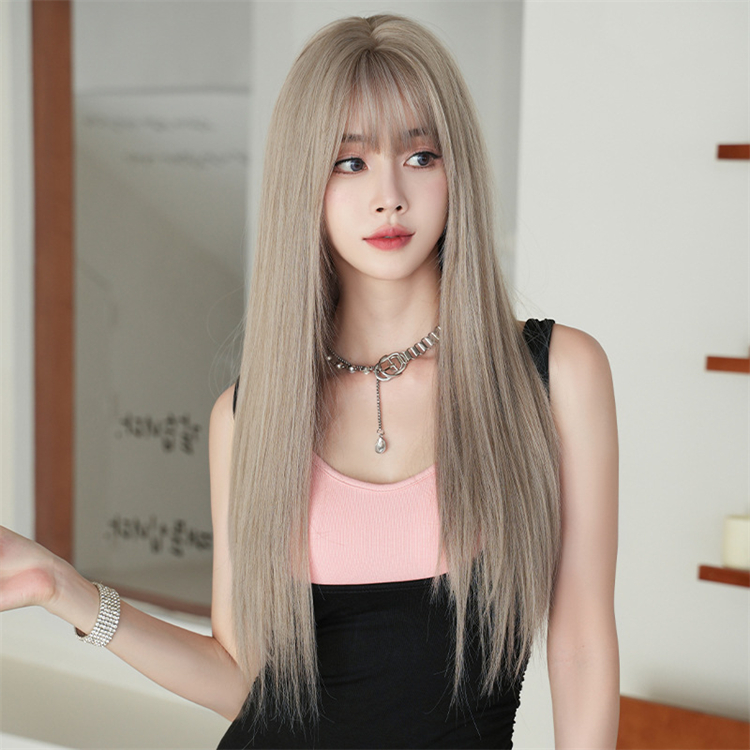 ロングかつら　ストレートヘア　大人可愛いカラーウィッグ　長さ64cm　人工頭皮　小顔　ヘアネット付き　普段使い　女装体験用カツラ-3