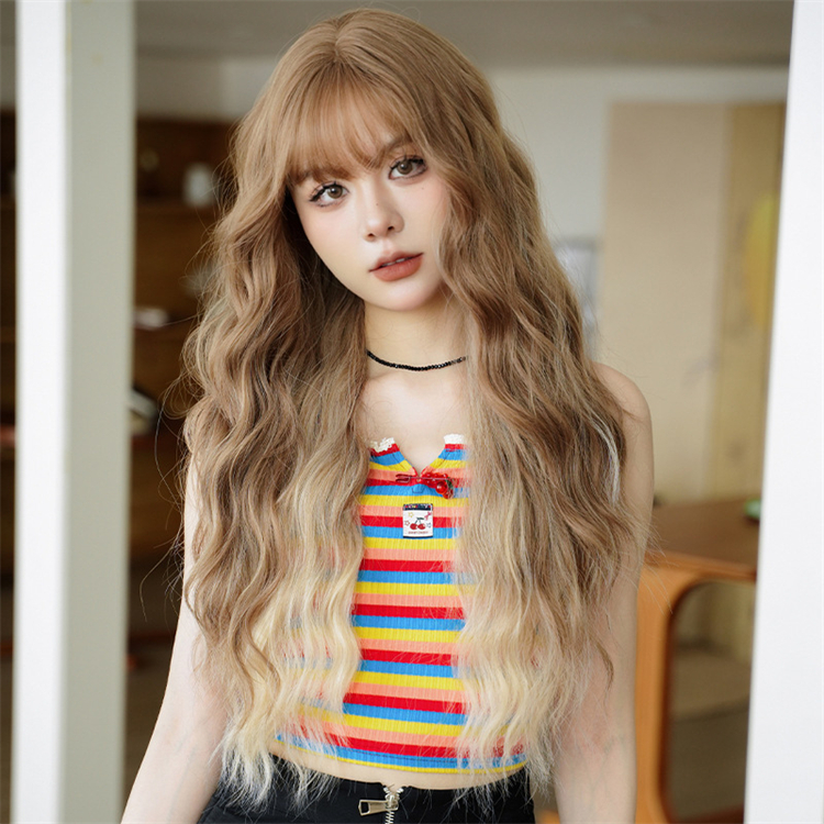 金髪　欧米風フルウィッグ　長さ75cm　ロングかつら　カーリーヘアー　人工頭皮　小顔　ロングかつら　ヘアネット付き　通気性が抜群　普段使い　女装体験用かつら-1