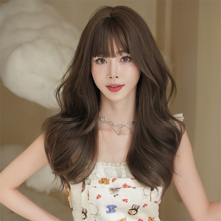 茶色　カーリーヘアー　フルウィッグ　長さ58cm　ロングかつら　人工頭皮　小顔　ロングかつら　ヘアネット付き　通気性が抜群　普段使い　女装体験用かつら-1