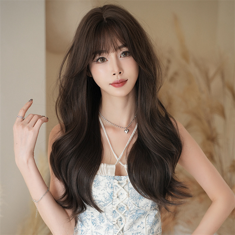 大人気　茶色　レディース　フルウィッグ　カーリーヘアー 　長さ65cm　人工頭皮　通気性が抜群　ヘアネット付き　かつら　自然　普段使い　男の娘　女装体験用ウイッグ　お勧め-1