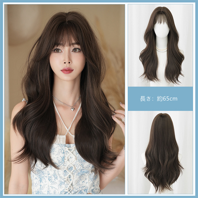 大人気　茶色　レディース　フルウィッグ　カーリーヘアー 　長さ65cm　人工頭皮　通気性が抜群　ヘアネット付き　かつら　自然　普段使い　男の娘　女装体験用ウイッグ　お勧め-5