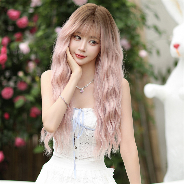 薄いピンク色 ロングかつら カーリーヘアー 大人可愛いフルウィッグ 長さ65cm 人工頭皮 小顔 ヘアネット付き 普段使い 女装体験用カツラ-2 薄いピンク色 ロングかつら カーリーヘアー 大人可愛いフルウィッグ 長さ65cm 人工頭皮 小顔 ヘアネット付き 普段使い 女装体験用カツラ-2