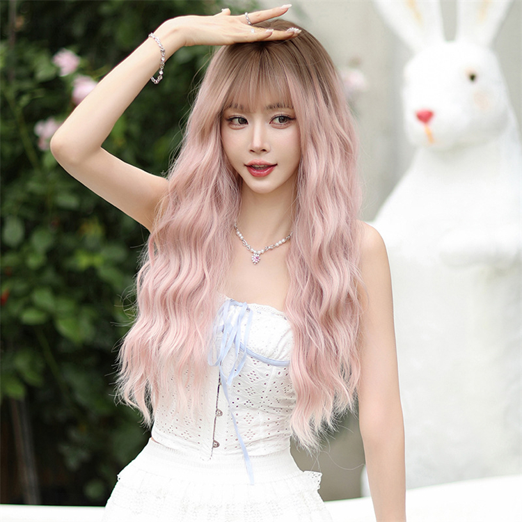 薄いピンク色 ロングかつら カーリーヘアー 大人可愛いフルウィッグ 長さ65cm 人工頭皮 小顔 ヘアネット付き 普段使い 女装体験用カツラ-3 薄いピンク色 ロングかつら カーリーヘアー 大人可愛いフルウィッグ 長さ65cm 人工頭皮 小顔 ヘアネット付き 普段使い 女装体験用カツラ-3