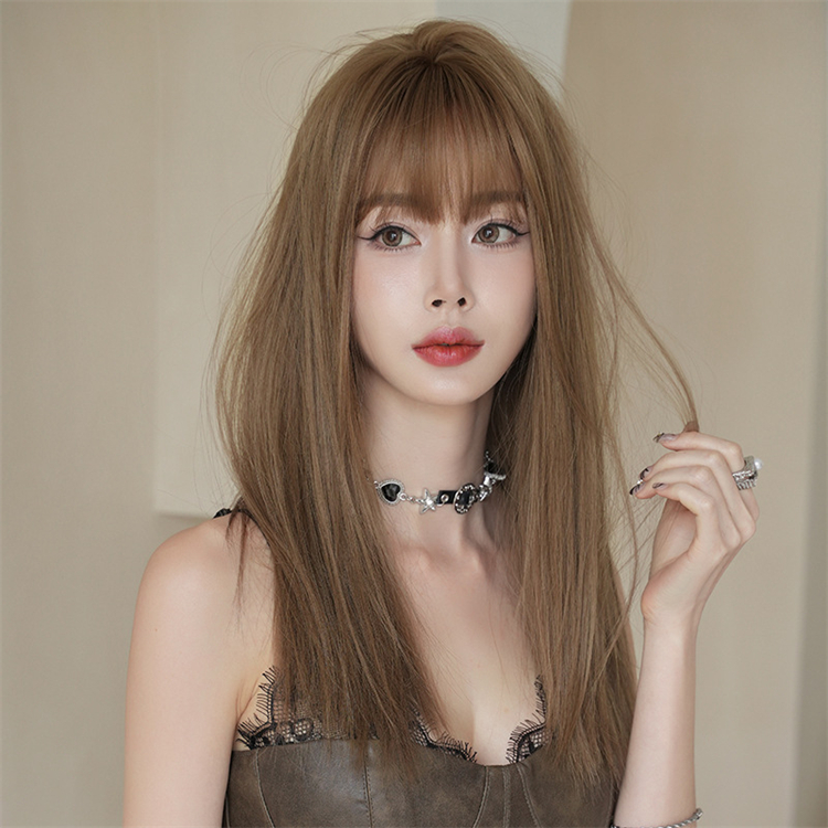 大人可愛いフルウィッグ　ストレートヘア　長さ54cm　自然　小顔効果　ミディアム　普段使い　人工頭皮　ネット付き　耐熱　通気性が抜群　違和感がない桂　wig 　男の娘　女装体験用カツラ　お勧め-1