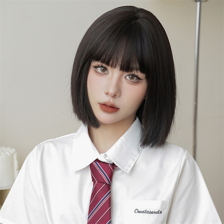 黒茶色　ショートカット　フルウィッグ　長さ32cm　人工頭皮　小顔　ヘアネット付き　普段使い　通気性が抜群　女装体験用カツラ-1