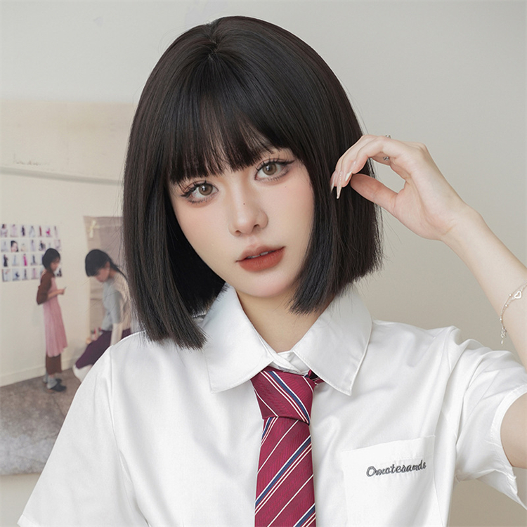 黒茶色　ショートカット　フルウィッグ　長さ32cm　人工頭皮　小顔　ヘアネット付き　普段使い　通気性が抜群　女装体験用カツラ-2