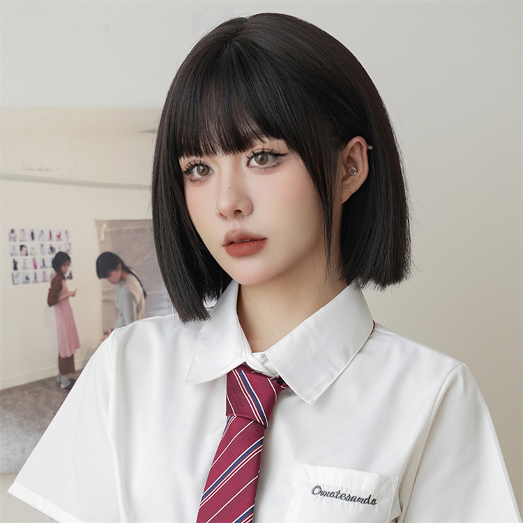 黒茶色　ショートカット　フルウィッグ　長さ32cm　人工頭皮　小顔　ヘアネット付き　普段使い　通気性が抜群　女装体験用カツラ-3