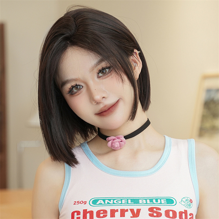 黒茶色　ボブ　ショートカット　真ん中分け 　大人可愛いフルウィッグ　長さ30cm　人工頭皮　小顔　普段使い　ヘアネット付き　通気性が抜群　女装体験用カツラ　お勧め-3