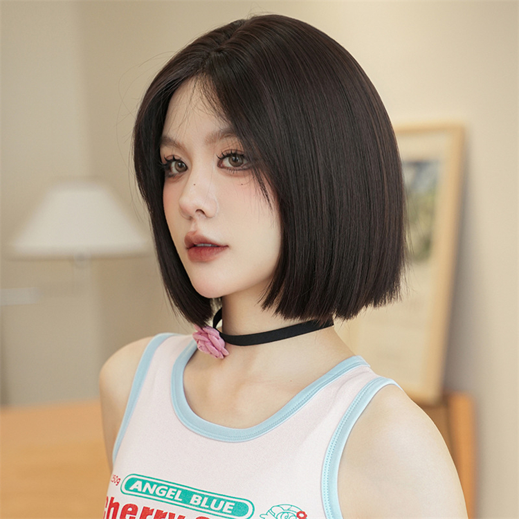 黒茶色　ボブ　ショートカット　真ん中分け 　大人可愛いフルウィッグ　長さ30cm　人工頭皮　小顔　普段使い　ヘアネット付き　通気性が抜群　女装体験用カツラ　お勧め-4