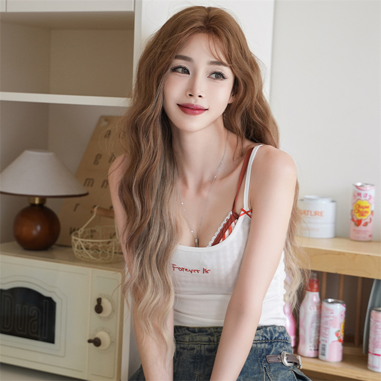 金髪　ロング　カーリーヘアー　大人可愛いフルウィッグ　長さ70cm　人工頭皮　小顔　普段使い　ヘアネット付き　通気性が抜群　女装体験用カツラ　お勧め-3