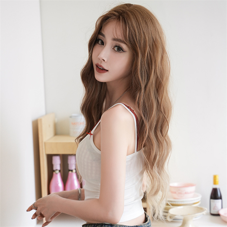 金髪　ロング　カーリーヘアー　大人可愛いフルウィッグ　長さ70cm　人工頭皮　小顔　普段使い　ヘアネット付き　通気性が抜群　女装体験用カツラ　お勧め-4