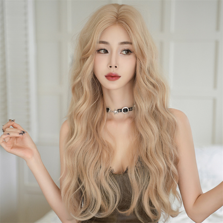 金髪　ロング　カール 　大人可愛いフルウィッグ　長さ70cm　人工頭皮　小顔　普段使い　ヘアネット付き　通気性が抜群　違和感がない桂　女装体験用カツラ　お勧め-1