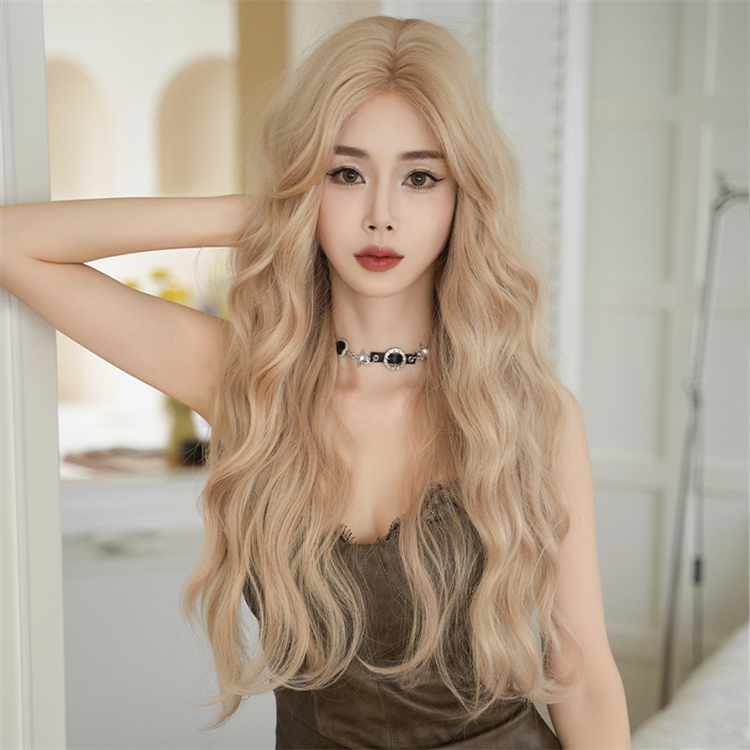 金髪　ロング　カール 　大人可愛いフルウィッグ　長さ70cm　人工頭皮　小顔　普段使い　ヘアネット付き　通気性が抜群　違和感がない桂　女装体験用カツラ　お勧め-2