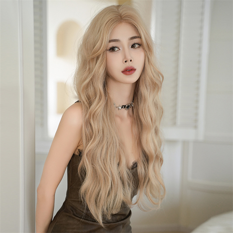金髪　ロング　カール 　大人可愛いフルウィッグ　長さ70cm　人工頭皮　小顔　普段使い　ヘアネット付き　通気性が抜群　違和感がない桂　女装体験用カツラ　お勧め-3