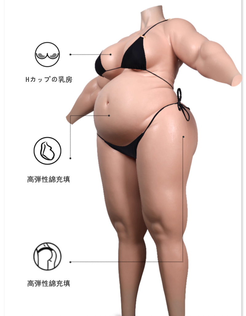 Hカップ　肥満の女体化スーツ　太っている中年女性に変身　医療用シリコン素材制　アナルホール付き　お腹と尻部分は高弾性綿充填　背中にファスナー付き　面白い女装変装用品　全国送料無料-5