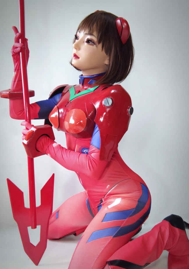 「時間限定激安特価」EMILY　フィメールマスクとシリコンおっぱい一体に　Eカップ　メイク付き　童顔巨乳　かわいい少女の顔　クロスドレス　女装レイヤー-10