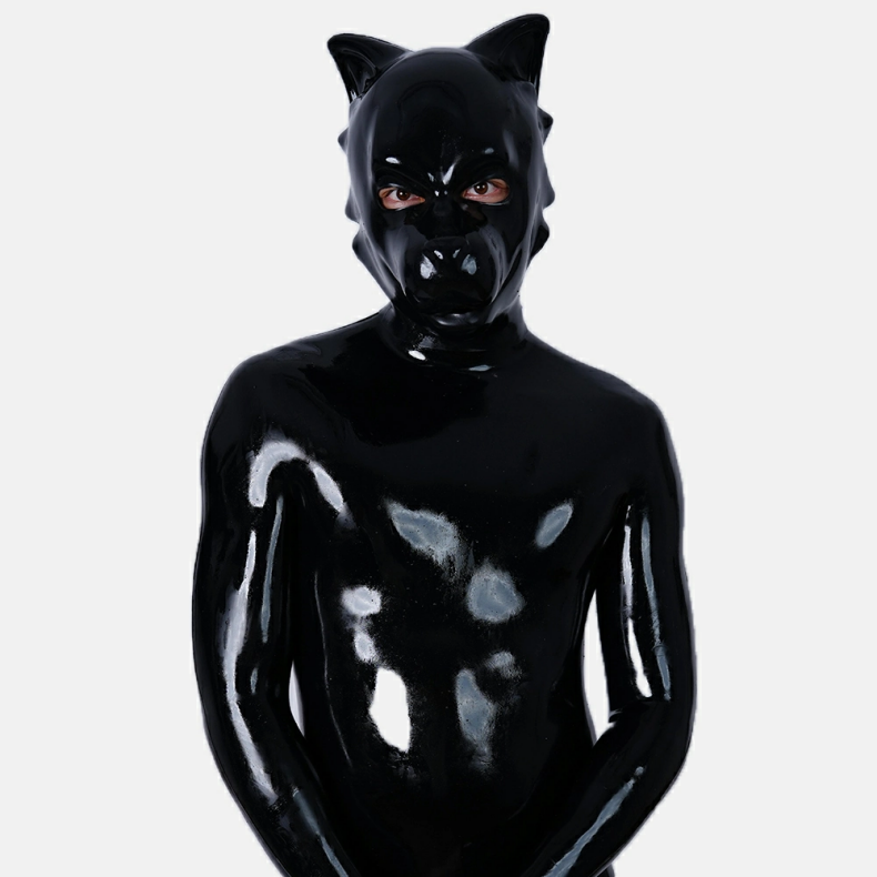 黒い犬マスク　ピカピカシリコン素材製　DOG全頭マスク　コスプレ　男女兼用　-1