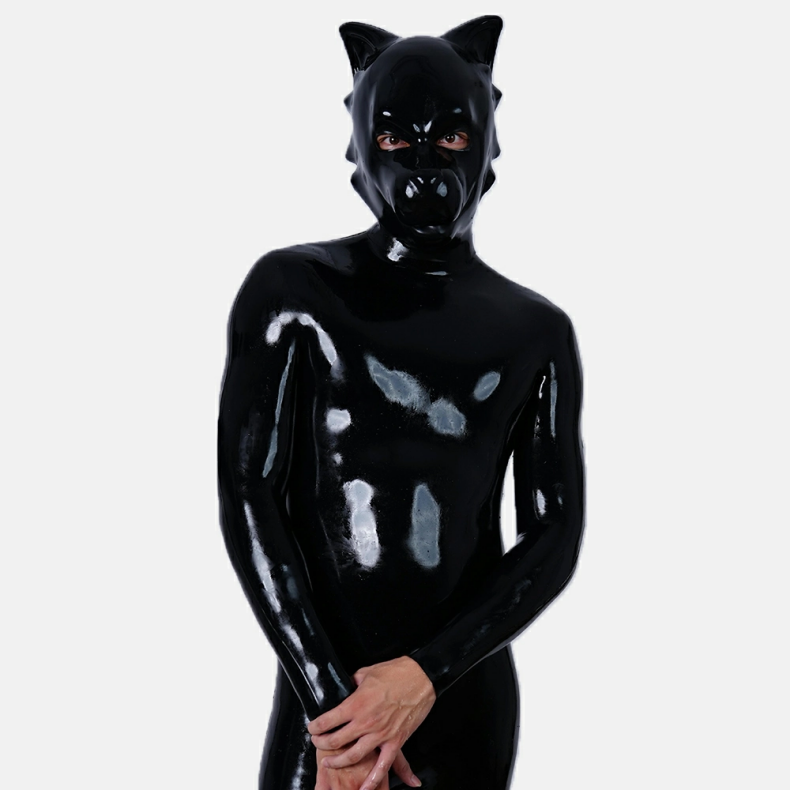 黒い犬マスク　ピカピカシリコン素材製　DOG全頭マスク　コスプレ　男女兼用　-2