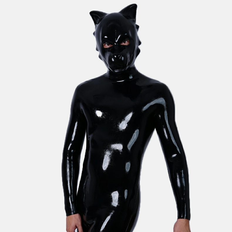 黒い犬マスク　ピカピカシリコン素材製　DOG全頭マスク　コスプレ　男女兼用　-3