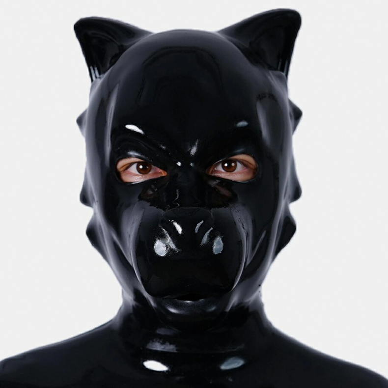 黒い犬マスク　ピカピカシリコン素材製　DOG全頭マスク　コスプレ　男女兼用　-5