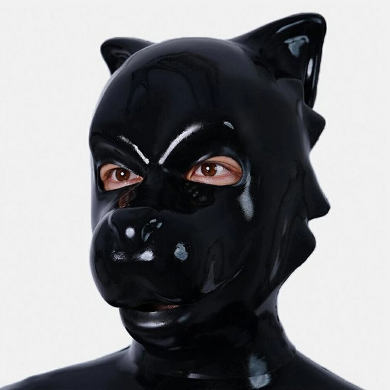 黒い犬マスク　ピカピカシリコン素材製　DOG全頭マスク　コスプレ　男女兼用　-6