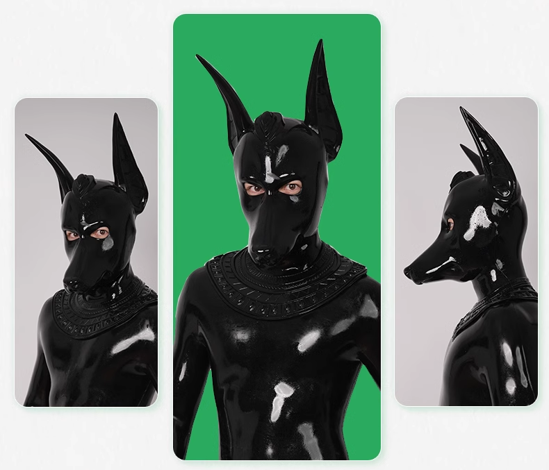 アヌビス　ブラック　全頭マスク　ピカピカシリコン素材製-2