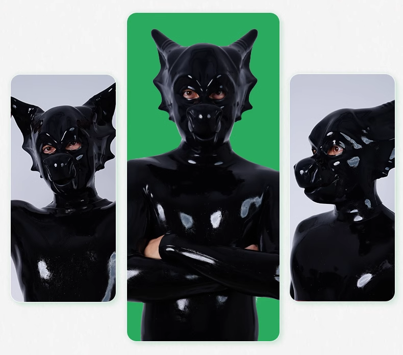 竜の全頭マスク　黒色　ピカピカシリコン素材製　動物コスプレ-5