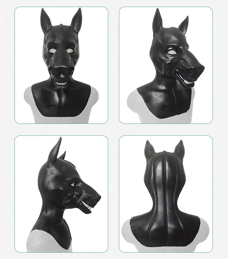 馬の全頭マスク　ブラック　ピカピカシリコン素材製　動物コスプレ-6
