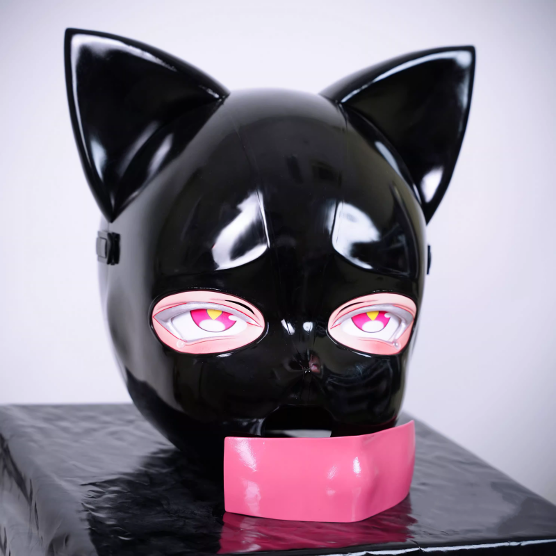 ピンク瞳　ネコ顔　着ぐるみマスク　猫娘　全頭マスク　高品質　KIGURUMIMASK　動物変装　男女兼用-1