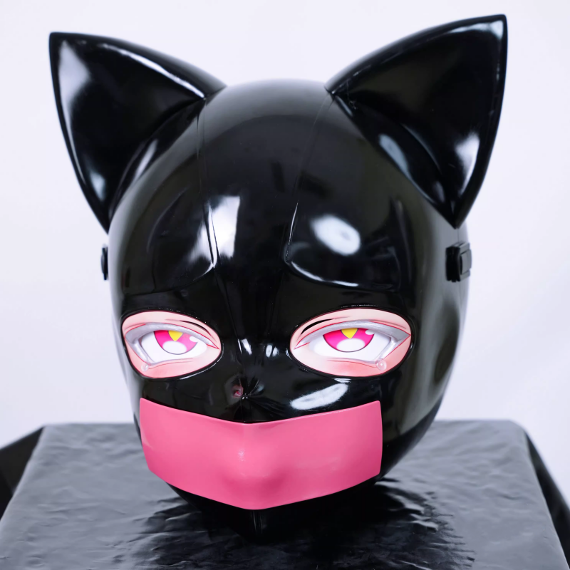 ピンク瞳　ネコ顔　着ぐるみマスク　猫娘　全頭マスク　高品質　KIGURUMIMASK　動物変装　男女兼用-2
