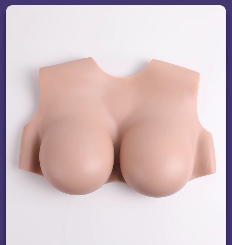 乳首無しシリコンバスト　クルーネック / ラウンドネック / 丸首 / 丸い襟タイプ　A/B/C/Dカップ　安全＆安心の医療用シリコン充填　短いタイプ　柔らかいシリコン乳房　魅力的な女性になりたいあなたに　女装胸　男の娘へおススメ-7