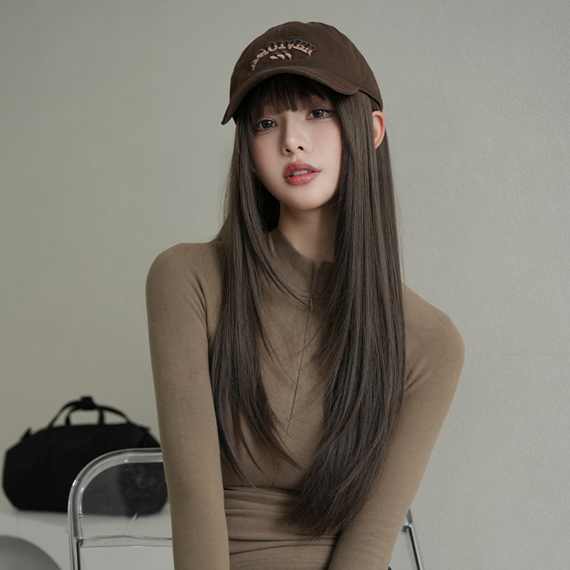 茶髪　フルウィッグ　ロング　ストレートヘア　ぱっつん　長さ72cm　人工頭皮　ヘアネット付き　通気性が抜群　女装体験用カツラ　お勧め-4