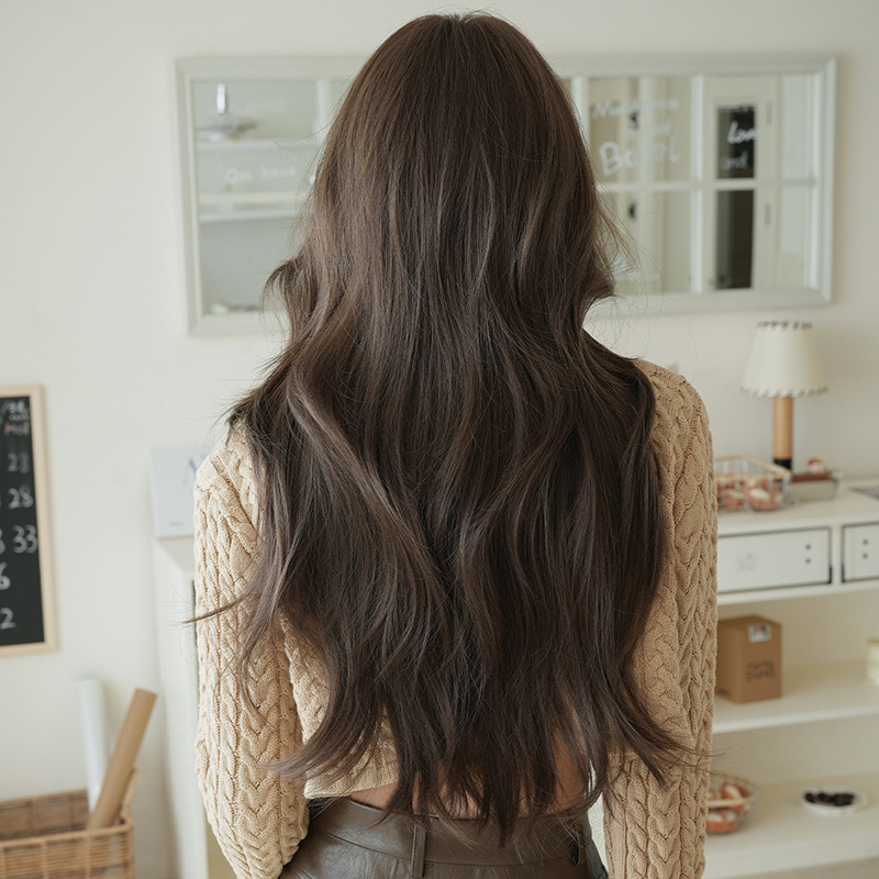 茶髪　フルウィッグ　長さ75cm　ロング　カール　ぱっつん　人工頭皮　ヘアネット付き　通気性が抜群　女装体験用カツラ　お勧め-5