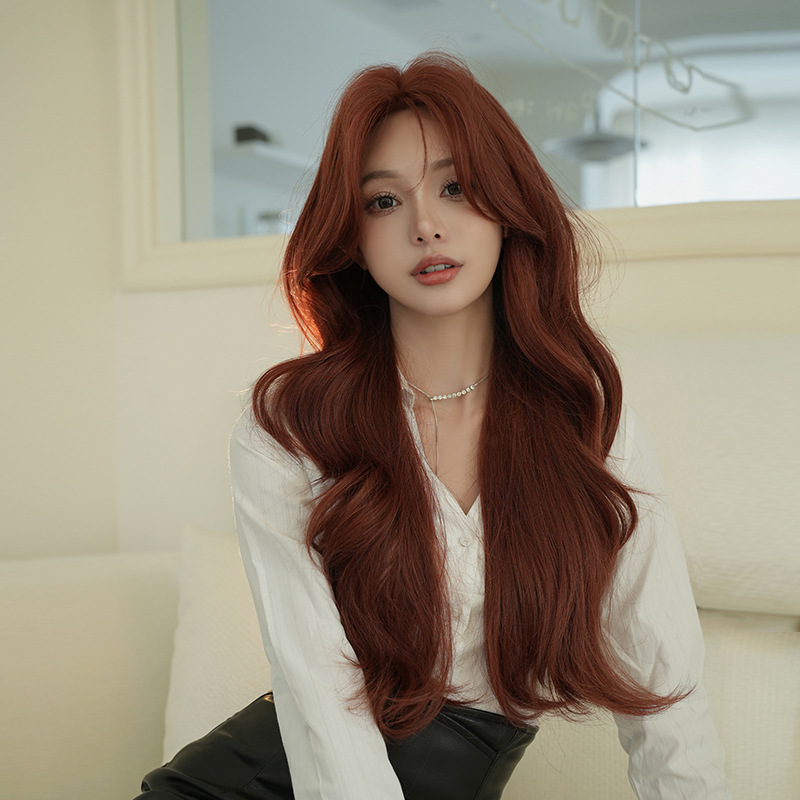 オレンジ　フルウィッグ　長さ72cm　カーリーヘアー　真ん中分け　小顔　wig　人工頭皮　自然　ヘアネット付き　通気性が抜群　普段使い　女装体験用カツラ　お勧め-2