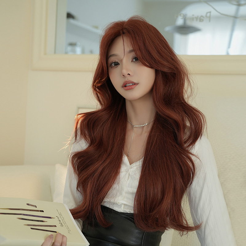 オレンジ　フルウィッグ　長さ72cm　カーリーヘアー　真ん中分け　小顔　wig　人工頭皮　自然　ヘアネット付き　通気性が抜群　普段使い　女装体験用カツラ　お勧め-3
