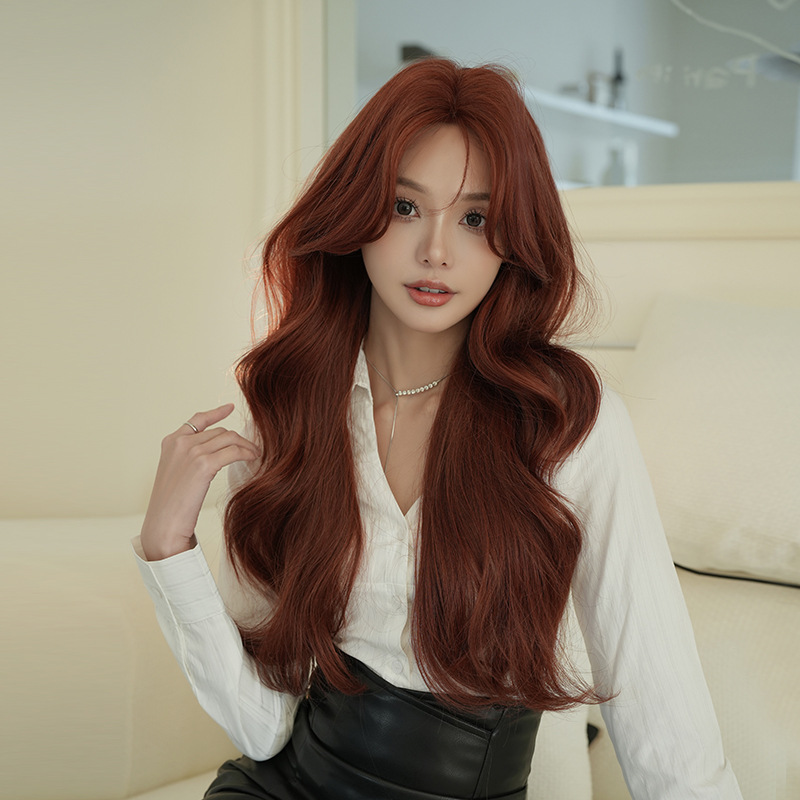オレンジ　フルウィッグ　長さ72cm　カーリーヘアー　真ん中分け　小顔　wig　人工頭皮　自然　ヘアネット付き　通気性が抜群　普段使い　女装体験用カツラ　お勧め-4