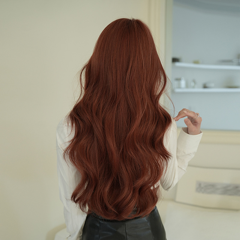 オレンジ　フルウィッグ　長さ72cm　カーリーヘアー　真ん中分け　小顔　wig　人工頭皮　自然　ヘアネット付き　通気性が抜群　普段使い　女装体験用カツラ　お勧め-5