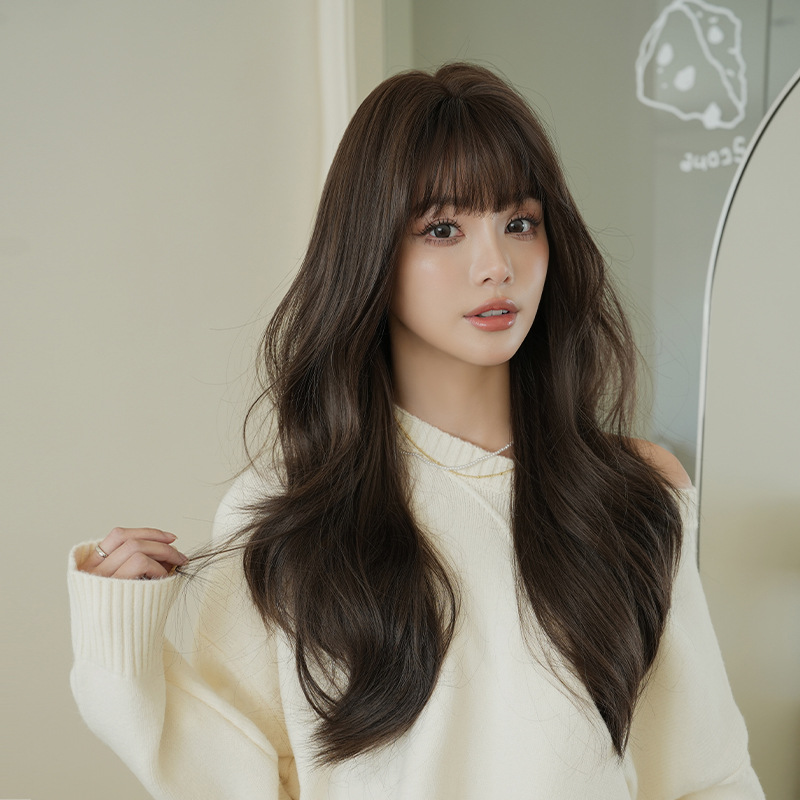 コールドブラウン　フルウィッグ　長さ68cm　カール　小顔　人工頭皮　自然　ヘアネット付き　レディース　かつら　通気性が抜群　普段使い　女装体験用カツラ　お勧め-1