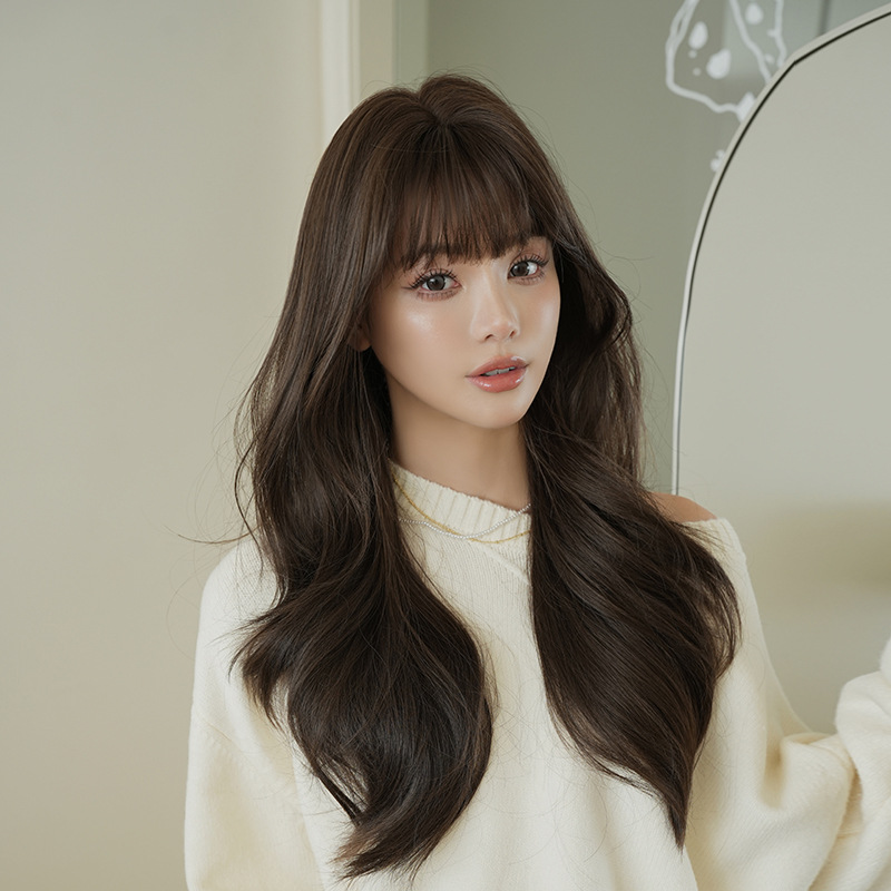 コールドブラウン　フルウィッグ　長さ68cm　カール　小顔　人工頭皮　自然　ヘアネット付き　レディース　かつら　通気性が抜群　普段使い　女装体験用カツラ　お勧め-3